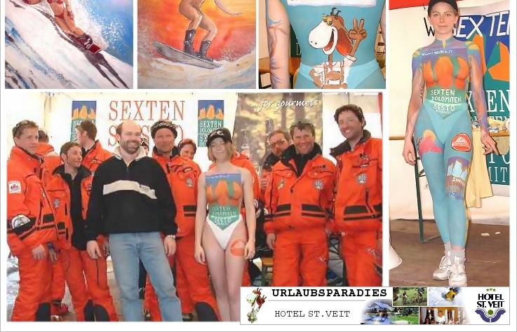 Sexten - Italy -Südtirol, Snowboard Worldcup Bodypainting und Gemälde von Christine Dumbsky