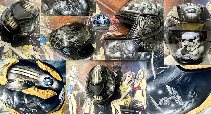 star wars helm mit darth vader motiv genau nach Kundenwunsch zusammen mit dem Kunden design von top 10 airbrush profi christine dumbsky best of airbrush auftragsmalerei helm bemalen lassen 